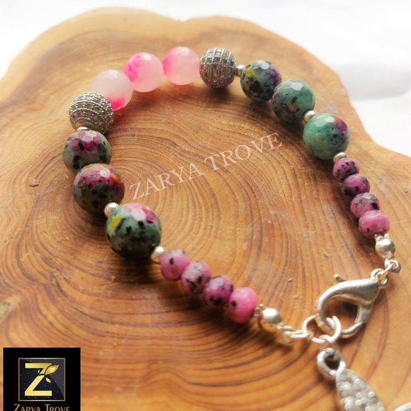 Agate Silver Beaded Bracelet - Picture 1 of 8